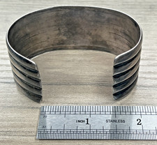 Fred Harvey Era Sterling 925 Turquoise Crossed Arrows Wide Ribbed Cuff 70g Heavy - Additional view 12