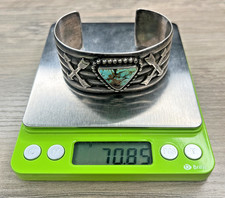 Fred Harvey Era Sterling 925 Turquoise Crossed Arrows Wide Ribbed Cuff 70g Heavy - Additional view 4