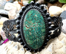 FRED HARVEY ERA vintage SPIDERWEB VARISCITE turquoise cuff bracelet sterling 6"