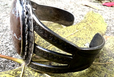 Vintage FRED HARVEY ERA jasper cuff bracelet hand stamping sterling 6.5