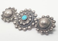 Vintage Fred Harvey Era Sterling Silver Turquoise Brooch Dome Twisted Rope Navaj - Additional view 1