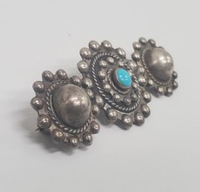 Vintage Fred Harvey Era Sterling Silver Turquoise Brooch Dome Twisted Rope Navaj - Additional view 2