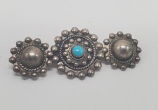 Vintage Fred Harvey Era Sterling Silver Turquoise Brooch Dome Twisted Rope Navaj - Additional view 3