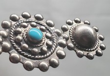 Vintage Fred Harvey Era Sterling Silver Turquoise Brooch Dome Twisted Rope Navaj - Additional view 5