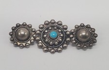 Vintage Fred Harvey Era Sterling Silver Turquoise Brooch Dome Twisted Rope Navaj