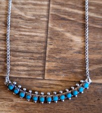 Navajo Fred Harvey Era Sterling Silver Necklace With Turquoise Stones!! 15