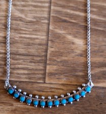 Navajo Fred Harvey Era Sterling Silver Necklace With Turquoise Stones!! 15