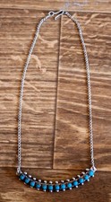 Navajo Fred Harvey Era Sterling Silver Necklace With Turquoise Stones!! 15" L!!