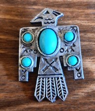 Navajo Fred Harvey Era Silver Thunderbird Brooch Pin With Faux Turquoise Stones! - Additional view 1