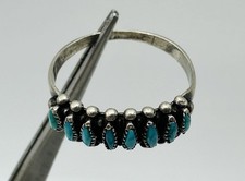 Vintage Fred Harvey Era Zuni Sterling Needlepoint Turquoise Ring Signed RUE 10.5 - Additional view 1