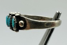 Vintage Fred Harvey Era Zuni Sterling Needlepoint Turquoise Ring Signed RUE 10.5 - Additional view 2