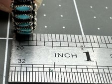 Vintage Fred Harvey Era Zuni Sterling Needlepoint Turquoise Ring Signed RUE 10.5 - Additional view 11