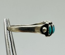 Vintage Fred Harvey Era Zuni Sterling Needlepoint Turquoise Ring Signed RUE 10.5 - Additional view 4