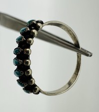 Vintage Fred Harvey Era Zuni Sterling Needlepoint Turquoise Ring Signed RUE 10.5 - Additional view 5