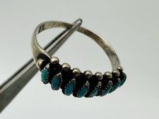 Vintage Fred Harvey Era Zuni Sterling Needlepoint Turquoise Ring Signed RUE 10.5 - Additional view 6