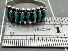 Vintage Fred Harvey Era Zuni Sterling Needlepoint Turquoise Ring Signed RUE 10.5 - Additional view 10