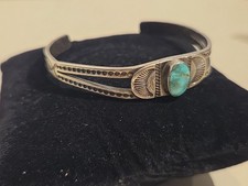 Navajo Cuff Bracele Early Fred Harvey Style Sterling Silver Turquoise Handmade  - Additional view 1