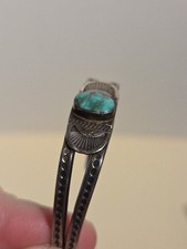 Navajo Cuff Bracele Early Fred Harvey Style Sterling Silver Turquoise Handmade  - Additional view 5