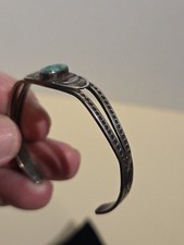 Navajo Cuff Bracele Early Fred Harvey Style Sterling Silver Turquoise Handmade  - Additional view 7