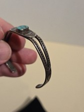 Navajo Cuff Bracele Early Fred Harvey Style Sterling Silver Turquoise Handmade  - Additional view 8
