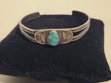 Navajo Cuff Bracele Early Fred Harvey Style Sterling Silver Turquoise Handmade