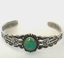 VINTAGE 30s FRED HARVEY THUNDERBIRD TURQUOISE STERLING SILVER BRACELET NAVAJO - Additional view 2