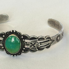 VINTAGE 30s FRED HARVEY THUNDERBIRD TURQUOISE STERLING SILVER BRACELET NAVAJO - Additional view 11