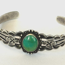 VINTAGE 30s FRED HARVEY THUNDERBIRD TURQUOISE STERLING SILVER BRACELET NAVAJO - Additional view 3