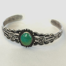 VINTAGE 30s FRED HARVEY THUNDERBIRD TURQUOISE STERLING SILVER BRACELET NAVAJO - Additional view 21