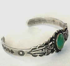 VINTAGE 30s FRED HARVEY THUNDERBIRD TURQUOISE STERLING SILVER BRACELET NAVAJO - Additional view 6