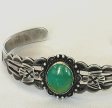 VINTAGE 30s FRED HARVEY THUNDERBIRD TURQUOISE STERLING SILVER BRACELET NAVAJO - Additional view 10