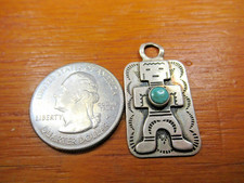Navajo STERLING SILVER Turquoise Stamped Fred Harvey Era Pendant DOG TAG CHARM - Additional view 4