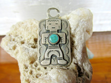 Navajo STERLING SILVER Turquoise Stamped Fred Harvey Era Pendant DOG TAG CHARM