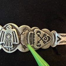 VINTAGE 30s FRED HARVEY THUNDERBIRD BRACELET STERLING SILVER NATIVE AMERICAN 14g - Additional view 14