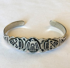 VINTAGE 30s FRED HARVEY THUNDERBIRD BRACELET STERLING SILVER NATIVE AMERICAN 14g - Additional view 4