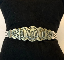 VINTAGE 30s FRED HARVEY THUNDERBIRD BRACELET STERLING SILVER NATIVE AMERICAN 14g