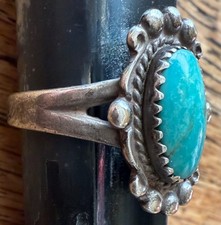 Fred Harvey Era Vintage Navajo Ring Sterling Silver Turquoise Size 6 - Additional view 1