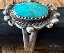 Fred Harvey Era Vintage Navajo Ring Sterling Silver Turquoise Size 6 - Additional view 2