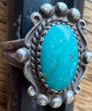 Fred Harvey Era Vintage Navajo Ring Sterling Silver Turquoise Size 6