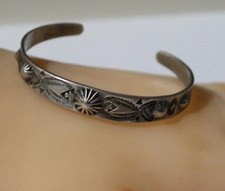 Antique 1930's Fred Harvey Era Navajo Coin arrow 900 Sterling Silver Bracelet
