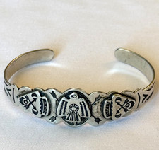 VINTAGE 30s FRED HARVEY THUNDERBIRD BRACELET STERLING SILVER NATIVE AMERICAN 14g - Additional view 3