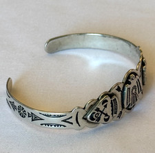 VINTAGE 30s FRED HARVEY THUNDERBIRD BRACELET STERLING SILVER NATIVE AMERICAN 14g - Additional view 4