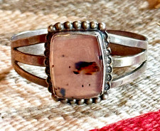 Navajo old pawn vtg Sterling Silver & Petrified Wood Cuff Fred Harvey Era - Additional view 1