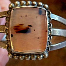 Navajo old pawn vtg Sterling Silver & Petrified Wood Cuff Fred Harvey Era - Additional view 2