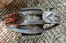 Navajo old pawn vtg Sterling Silver & Petrified Wood Cuff Fred Harvey Era - Additional view 3