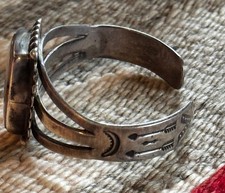 Navajo old pawn vtg Sterling Silver & Petrified Wood Cuff Fred Harvey Era - Additional view 4