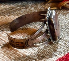 Navajo old pawn vtg Sterling Silver & Petrified Wood Cuff Fred Harvey Era - Additional view 5