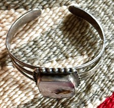 Navajo old pawn vtg Sterling Silver & Petrified Wood Cuff Fred Harvey Era - Additional view 6