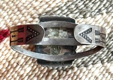 Navajo old pawn vtg Sterling Silver & Petrified Wood Cuff Fred Harvey Era - Additional view 7