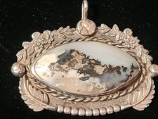 Vintage Navajo STERLING Moss Agate PENDANT 2.3
